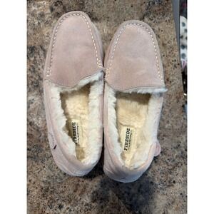 Fireside by Dearfoams Pink Suede Shearling Moccasin Slippers Womens 9 EU 40